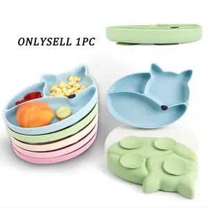 Baby Silicone Feeding Utensils Set, Play Food Tableware, Single Fox Plate with Suction Base, Dishwasher & Microwave Safe, Toddler Training Spoon & Fork
