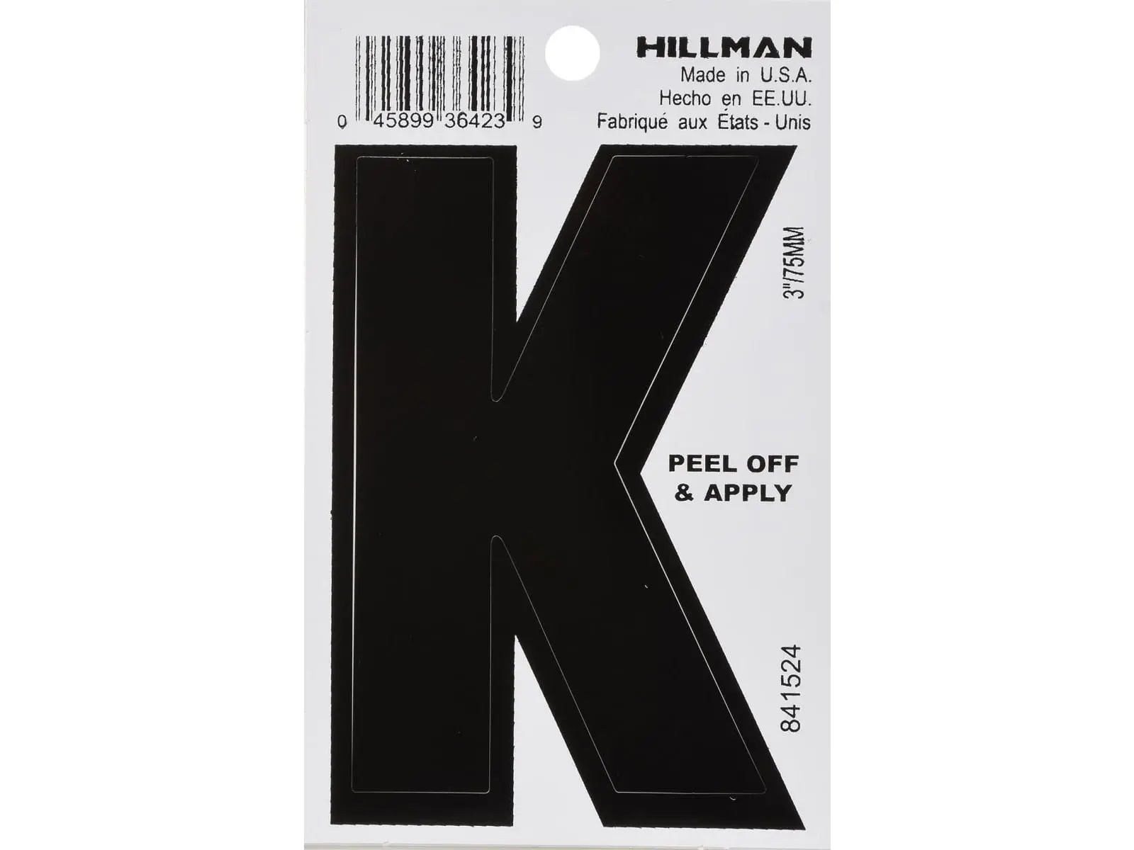 Hillman Group 841524 3 in. Black Glossy Vinyl Die-Cut Adhesive Letter - K pack of 6