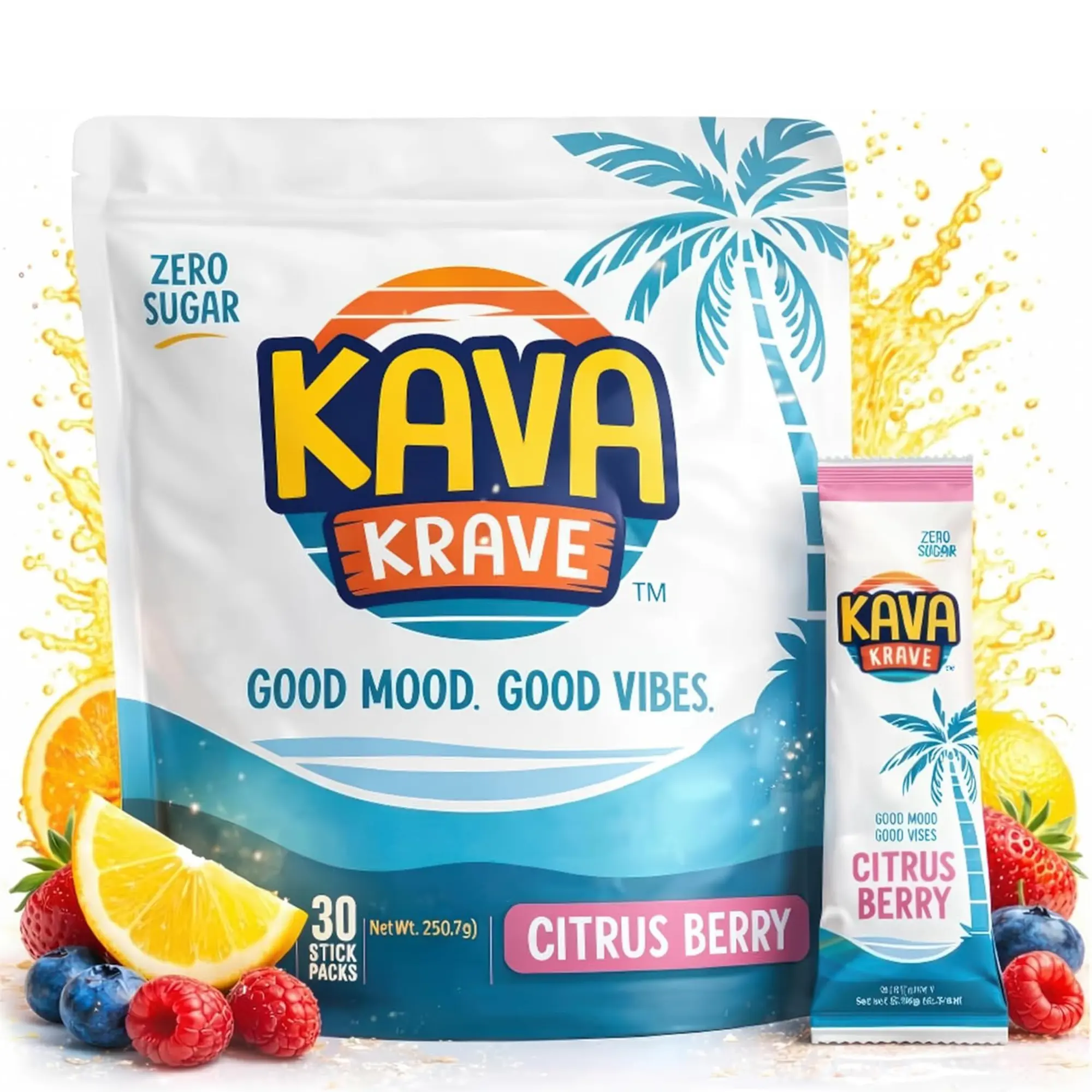 Kava Krave Citrus Berry Noble Kava Drink Mix – Kava Extract Powder Sticks, Alcohol-Free Social Beverage, Zero Sugar Calm Energy Drink
