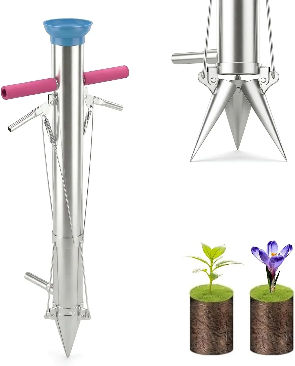 Bulb Planter, Planting Bulbs Manual Seedling Transplanter Weeder Sod Plugger Flower Planting Soil Sampler Long Handled Bulb Planter Plant Bulb Seeds (2 Handle-A)