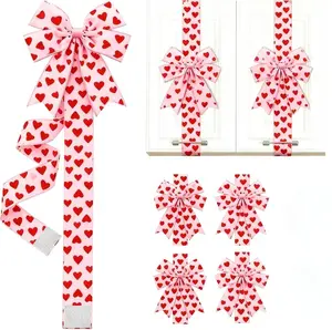 4Pcs Cabinet Door Bows Valentine's Day Hearts Red Big Ribbon Bows for Window & Kitchen Decorations Valentines Party Supplies (Heart Pink 4Pcs, One Size) garland