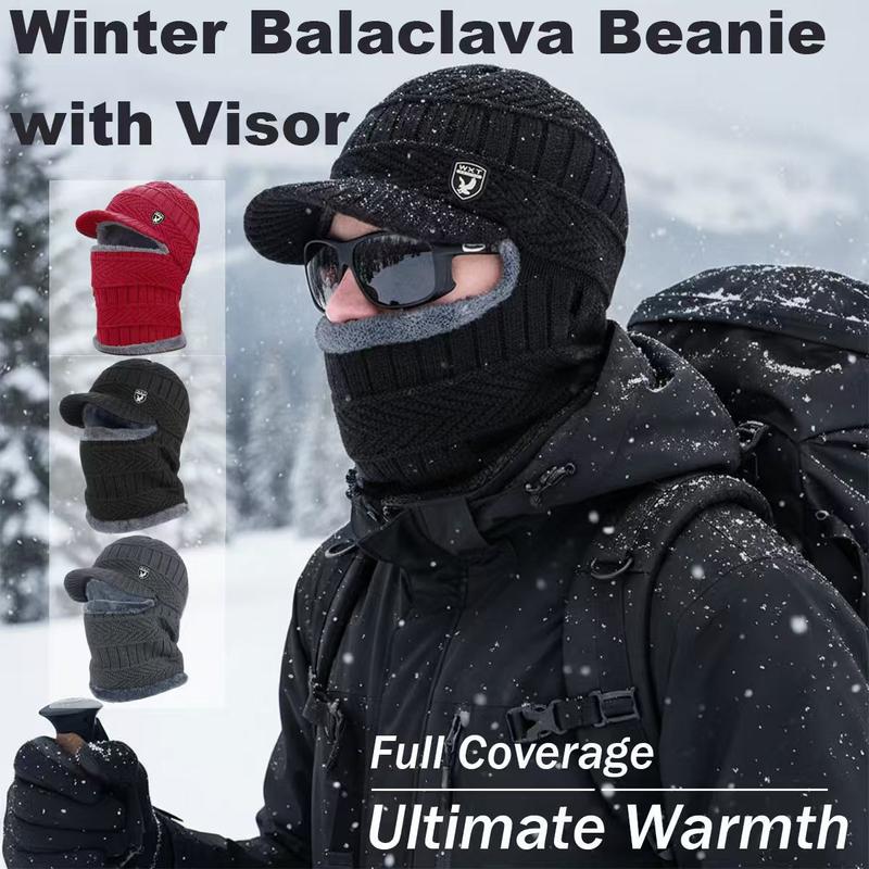 Men's winter hat with brim with scarf Balaclava hat outdoor cycling skiing cold and windproof piled thickened old man hat