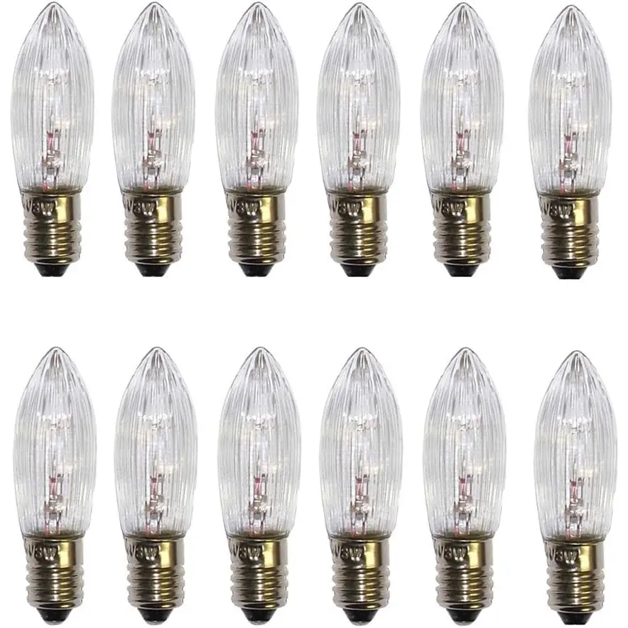 Pack of 12 E10 Replacement Light Bulbs - Warm White 34 V 3 W Replacement Bulbs for Light Arch, Fairy Lights, Tapered Candle, Top Candle, 2700 K