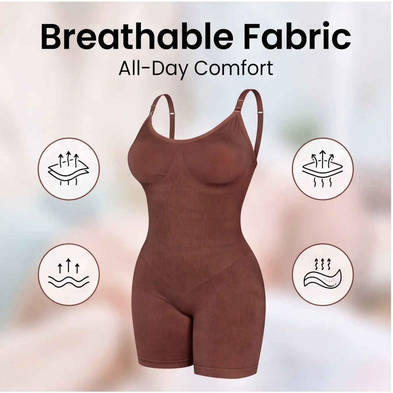 Women's Basic Invisible Tummy Control Shapewear Bodysuit, 3D Bust Support, Waist Shaper - Available in Black, Nude, Brown,,Adjustable,Sauna,Top,front,buckle,closure,underwear,shaper panty,postpartum,cincher,