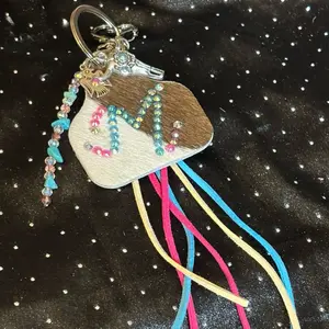 “M” Leather Cow Tag Keychain