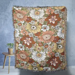 Floral Pattern Tassel Throw Blanket, 1 Count Double-sided Printing Soft Warm Napping Blanket, Air-conditioned Room Blanket, Warm Nap Blanket for Home Office Travel