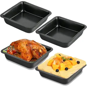 4 count 8x8 Square Baking Pan, Carbon Steel Brownie Pans, Square Cake Pan for Baking Roasting Serving, Nonstick Cake Baking Pan, Square Bakeware for Cakes Lasagna Brownies