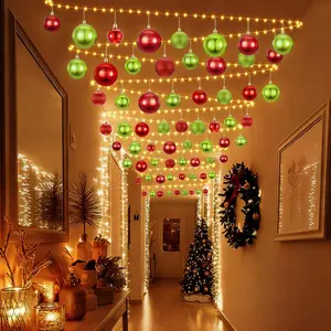 Christmas Hallways Ceiling Lights Decorations Kit 41 Pcs Multicolored Balls Ornaments 65ft String Lights 200 Hooks for Holiday Party Decor Festive Easy to Use