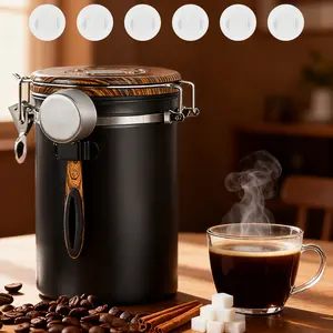 Coffee canister,  Leakproof Utensils stainless steel 22oz elegant black coffee airtight storage container with sealing lid, versatile for storing various ingredients, coffee, flour, sugar storage box, includes date indicator and sugar scoop.