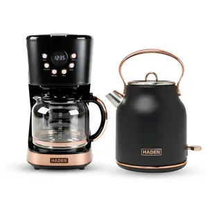 Haden Heritage 1.7 Liter Electric Kettle & 12 Cup Coffee Maker, Black & Copper