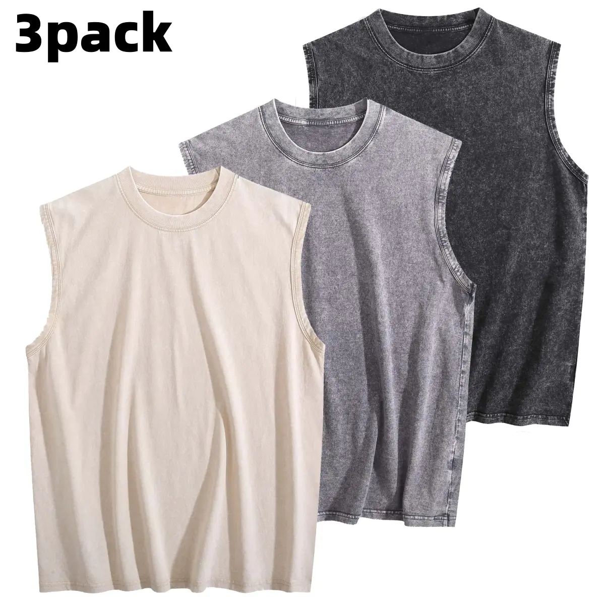 Unisex pure cotton sports vest, sleeveless acid-washed T-shirt, breathable sports shirt, loose fit, running and fitness T-shirt, unisex vest.