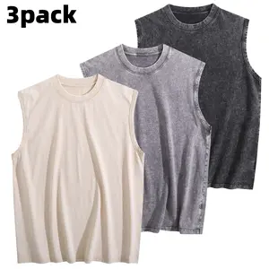 Unisex pure cotton sports vest, sleeveless acid-washed T-shirt, breathable sports shirt, loose fit, running and fitness T-shirt, unisex vest.