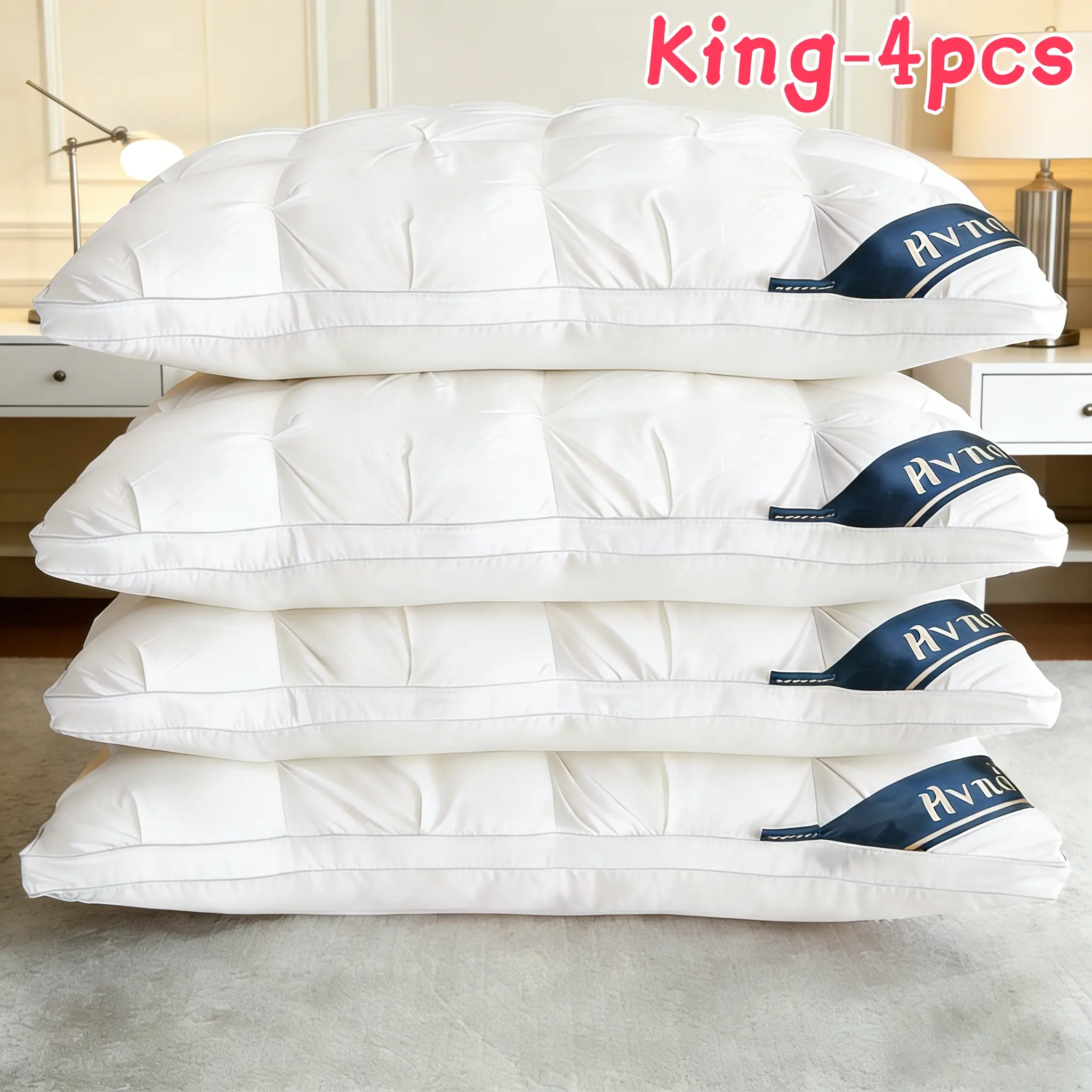 4‑Pack King Size Hotel‑Grade Hypoallergenic Polyester Pillows, White for Back / Side Sleepers, Perfect Gift