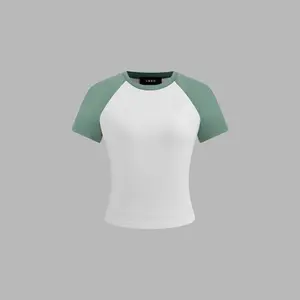 Cider [4 colors, size 0-10] Cotton-blend Round Neckline Two Tone Solid Short Sleeve Tee