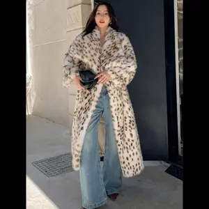 Women's Leopard Print Faux Fur Coat, Casual Long Sleeve Waterfall Collar Fuzzy Coat for Fall & Winter, Women's Clothing for Daily Wear