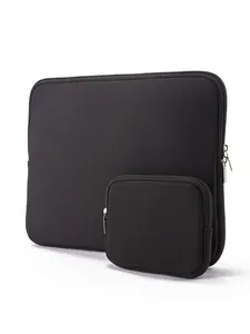 2pcs Set Black Soft Protective Laptop Sleeve and Tech Organizer, Simple Solid Color Design with Gold Zipper, Compatible with 13-15 Inch Laptops and Accessories
