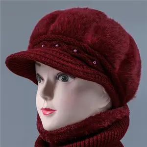 BIGWIG women's knitted hat, soft, comfortable and warm winter wool hat, knitted warm basin hat, thick cotton hat, plush hat + scarf two-piece set, clothing accessories, practical and convenient women's scarf set, windproof and cold-proof