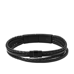 Fossil Men's Multi-Strand Black Leather Bracelet