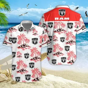 Raaam Truck Hawaiian Shirt, Racing Style Tropical Short Sleeve Shirt, Summer Aloha Button Down Shirt, Gift for Him or Her