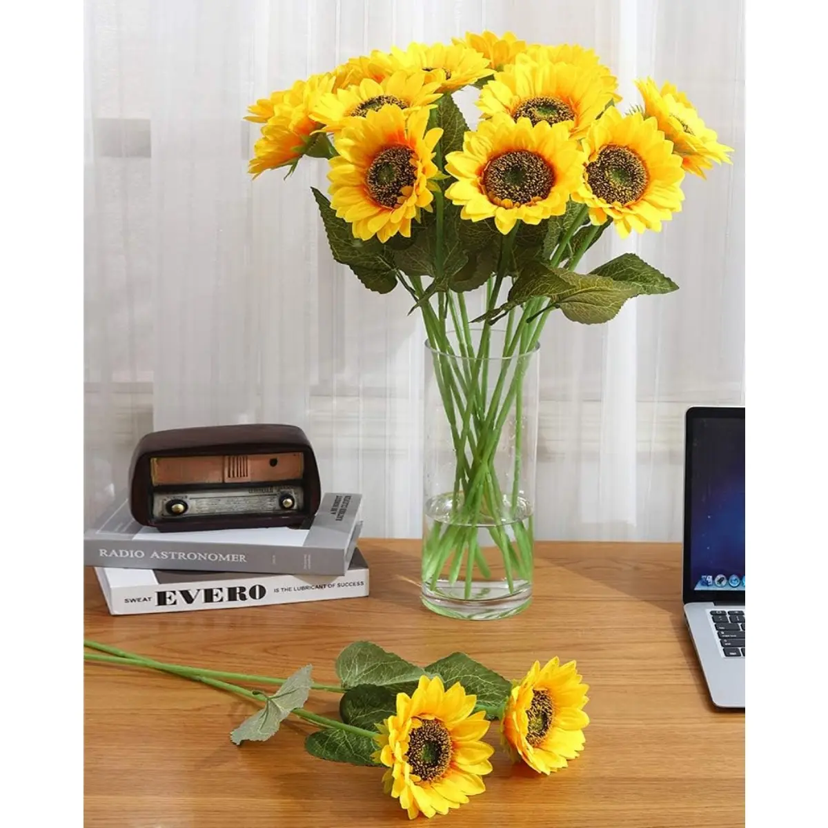 6pcs Long Stem Artificial Sunflower Decorative Flowers for Outdoor Home Wedding Party, Home Supplies Decor