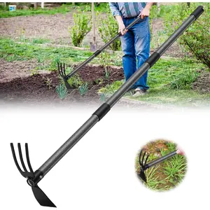 Hoe and Cultivator - 45" Long Handle - Heavy Duty Garden Hoe Tiller, Standing Hoe Garden Tools Durable Cultivator Hoes Hand Rake  for Gardening Weeding Planting Loosening Soil lawn fork weed puller tool