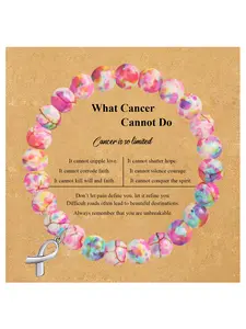 Inspirational Ribbon Bracelet with Blessing Card, Cancer Awareness Jewelry for Women, Durable Elastic Design, Perfect Gift for Any Occasion, Beaded Bracelets