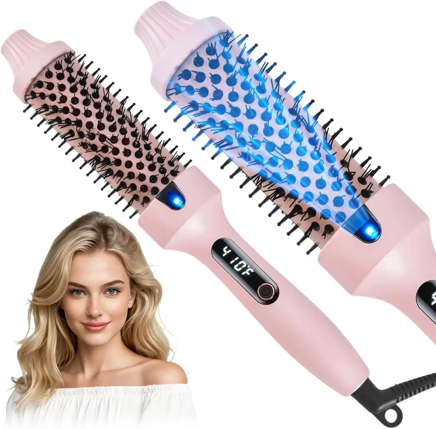 1.5 Inch Thermal Blowout Brush, Negative Ion Heated Round Hair Brush with 6 Heat Levels, Dual Voltage Travel Friendly Hair Styling Tool