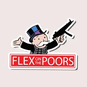 Rich Guy Flexing Sticker, Funny Monopoly Inspired Vinyl Decal with Suit, Top Hat & Cash Vibes, Laptop, Car, Skateboard, Water Bottle Decor