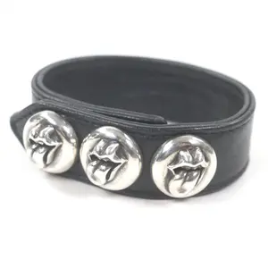 Pre-owned Chrome Hearts Sterling Silver 925 (Ag925) Small Leather Goods Lip and Tongue Silver Leather Bracelet