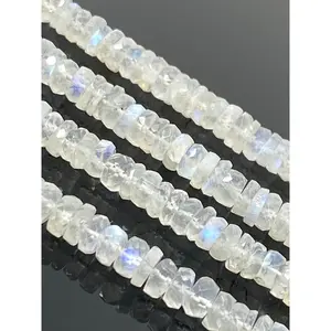 Rainbow Moonstone Heishi Beads, Blue Flash Rainbow Moonstone Gemstone Faceted Tyre Beads, Jewelry Supplies, Wholesale Bulk Beads, 16” Strand