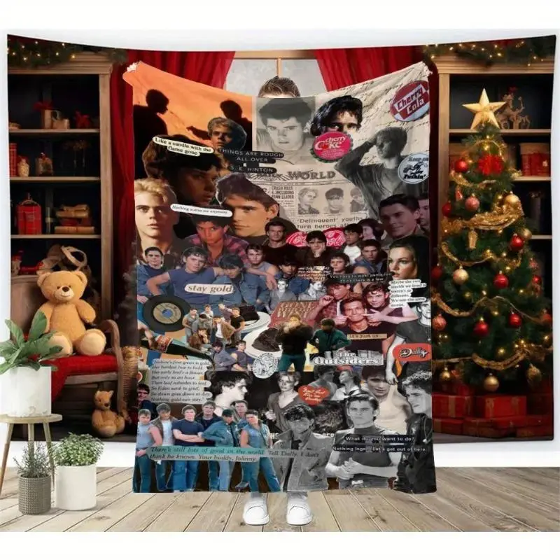 The Outsiders Movie Collage Blanket - Lightweight Light Beige All-Season Throw for Dorm, Camping - Christmas Collectibles for Adults, Watch Party Gift with Vibrant Character Art, Nostalgic Retro Decor