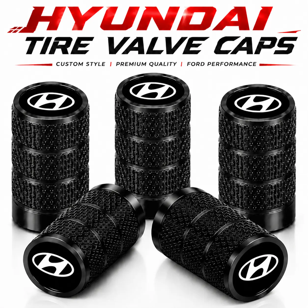Set of 5 Premium Heavy Duty Anodized Aluminum Alloy Tire Valve Stem Caps for Hyundai Tucson Santa Fe Elantra Palisade Kona Sonata Santa Cruz, Rust & Weather Resistant Airtight Rubber Seal, No Tool Easy Screw On Sedan SUV Truck Exterior Accessories
