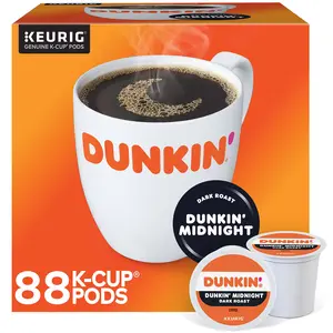 Dunkin' Midnight Coffee, K-Cup Pods, Dark Roast, 22/Box, 4 Boxes/Carton