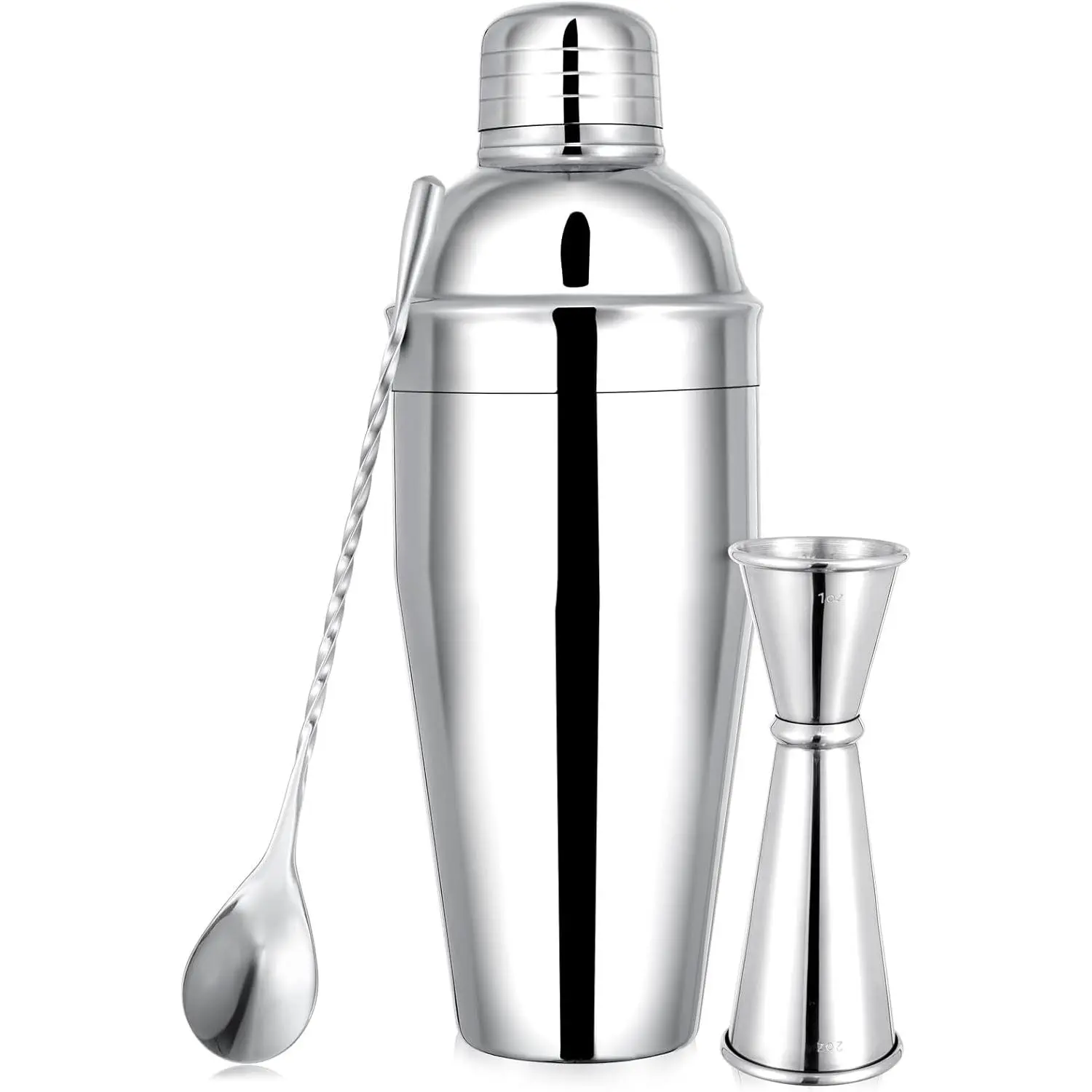 24oz Stainless Steel Bar  Shaker, 1oz/2oz Jigger and 8" Mixing Spoon