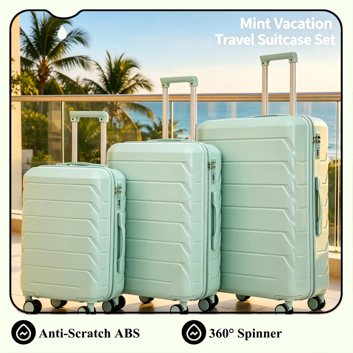 3-Piece Waterproof Luggage Sets with Spinner Wheels, Pastel Striped Synthetic ABS Hardshell Suitcases (20/24/28") with TSA Lock & Ergonomic Retractable Handle, Travel Luggage Set, 4 Wheels 360 Rotation