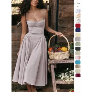 Women's Plain Backless Zipper Back  Cami Dress, Elegant Classy Flattering Adjustable Strap  Midi Dress for Party Holiday Wedding Guest, Ladies Summer Clothes