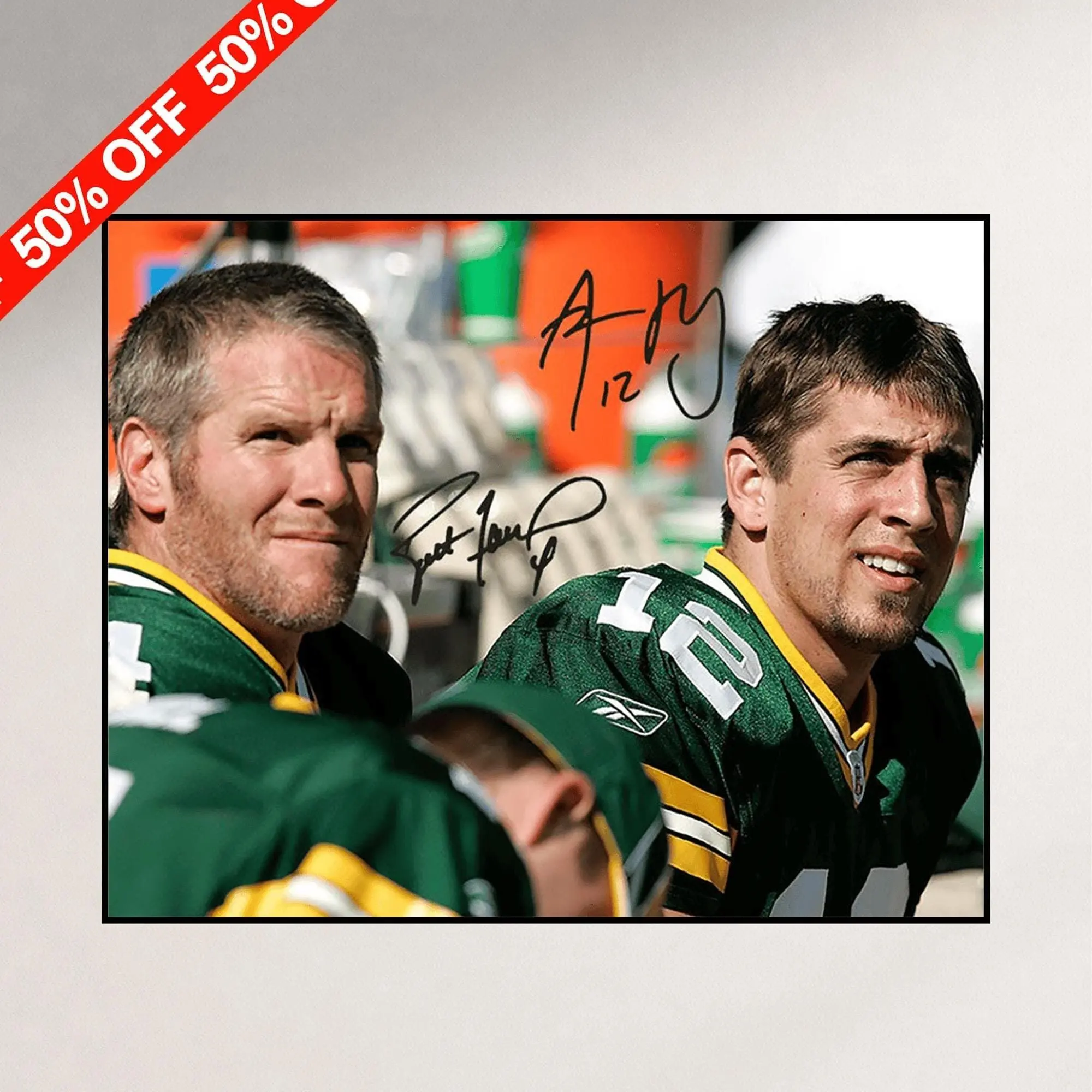 Brett Favre Aaron Rodgers Signed Photo Poster Green Bay Packers Wall Art ( Unframed - Print Only )
