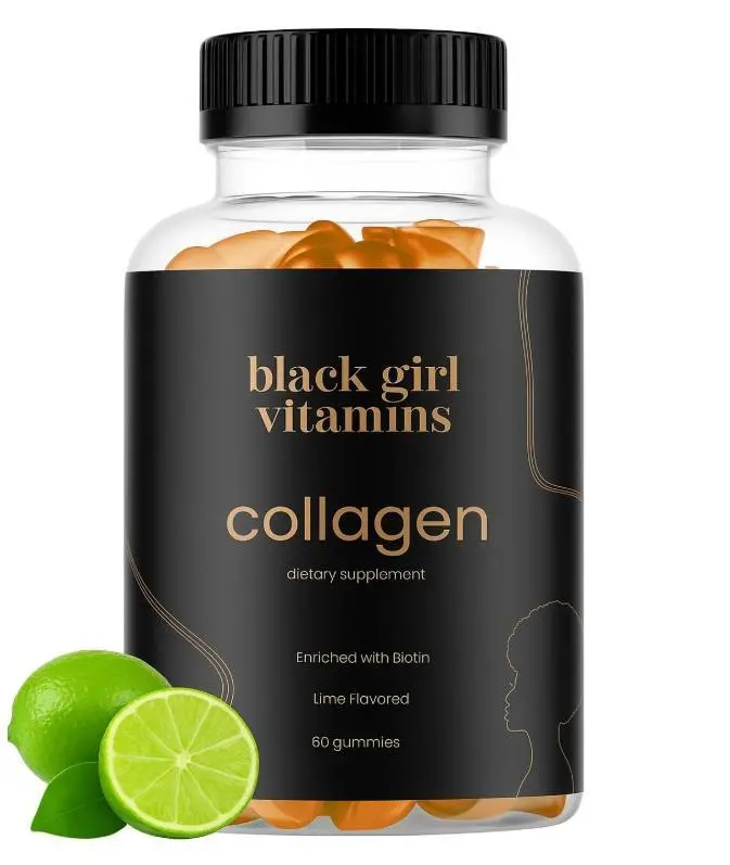 Black Girl Vitamins - Collagen Gummies for Hair, Skin, and Nail Support, with Vitamin C, Vitamin E, and Biotin, Gluten-Free, (Lime), 60ct