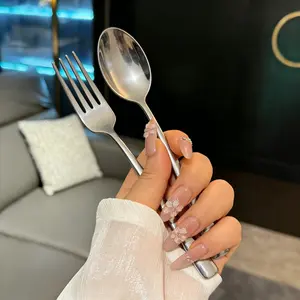 12-PCS Black&Silver Stainless steel tableware fork and spoon set,Silverware Set, Silver Stainless Steel Flatware Set