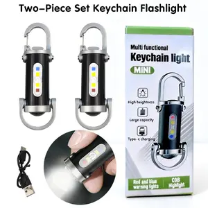 2 Pcs Portable Super Bright Mini Keychain Flashlight - 7 Lighting Modes, Waterproof Design,  USB Rechargeable LED Light Keychain Buckle for Outdoor Camping, Hiking, Fishing & Reading, Type-C