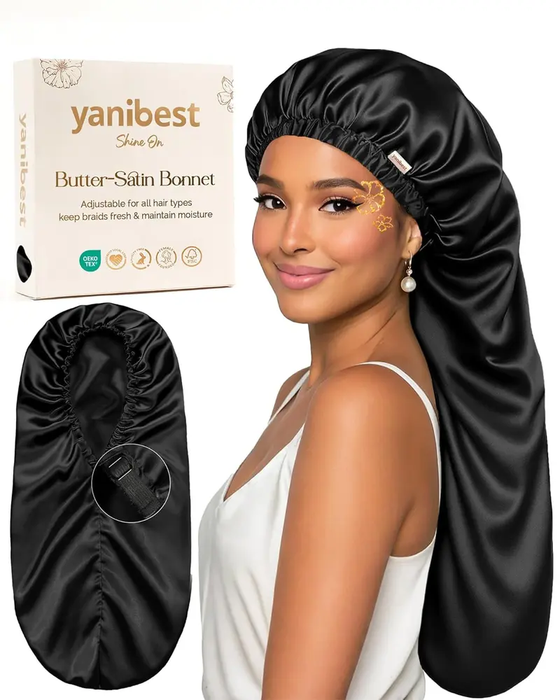 1of1 Long Bonnet Braid Bonnet for Sleeping Adjustable Satin Silk Bonnet for Braids Sleep Bonnet for Women Locs