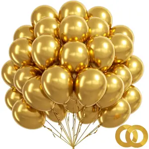 100pcs Metallic Gold Balloons 12 inch, Chrome Gold Balloons with Gold Ribbon for Birthday Graduation Engagement Wedding Party Decorations