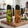 2-in-1 Leakproof Reusable Oil Sprayer & Dispenser Kitchen Utensil, 16oz/470ml (0-500ml Range) Dishwasher Safe Modern Light-Blocking Dark Green Round Glass Bottle, Food-Grade Accessory for Cooking, Salad Dressing