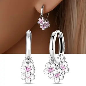 925 SterlingSilver Flower Cluster Dangle Earrings For Women Hoops Wedding 925 SterlingSilver Flower Cluster Dangle Earrings For Women Hoops Wedding