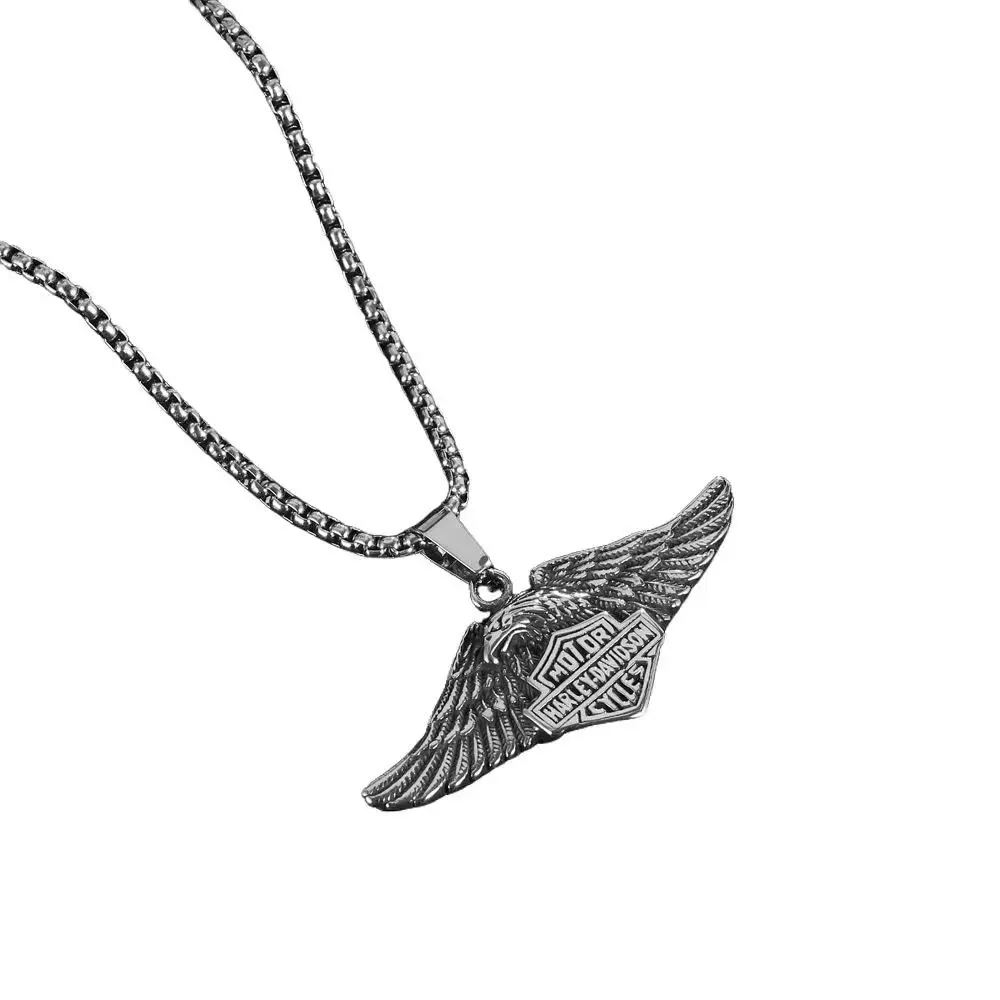 Retro Spread-Wing Eagle Pendant Necklace - Men's Male Stainless Steel Unisex Jewelry, Vintage Biker Motorcycle Style, Punk Rock Statement Charm, Casual Sweet Cool Wind Fashion Accessory