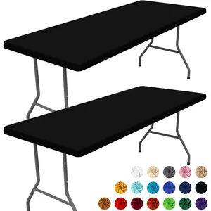 Spandex 6 Foot Rectangle Table Cloth 2 Pack, Elastic Fitted Tablecloths for, Stretch Washable Table Cover for, Camping, Banquet and Parties (Black, 30"x72")