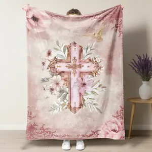 Floral Cross Christian Fleece Blanket Collection,'God is Good All The Time' Religious Throw Blanket, Soft Cozy Faith-Based Blanket for Christian Women, Perfect Gift for Baptism, Confirmation & Easter