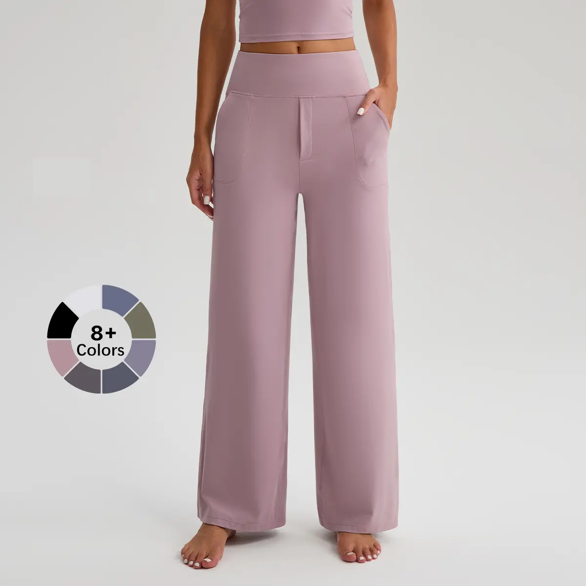 DAIISA Women's High Rise Loose-Fit Minimalist Basic Wide Leg Slacks Yoga Bottoms - Nylon Fabric, Buttery Soft 4-Way Stretch, Full Length Universal Sport Work Lounge Pants with Pockets