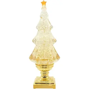 LED Light Up Musical Snow Globe Christmas Tree, 14 Inch Tall Singing Snow Globe Christmas Tree Shaped with Pedestal
