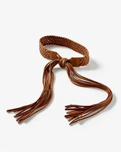 Leather Braided Tie Belt Brown